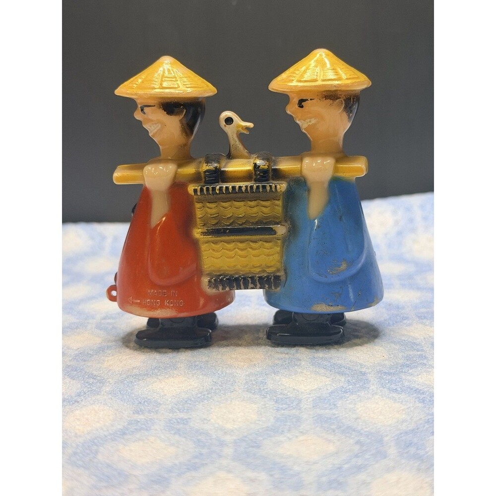 Vintage Marx Toy Chinese Men Carrying Duck Around Basket Ramp Walker Plastic 60s